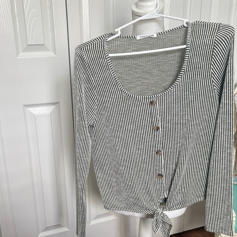 Caution To The Wind Black and White Striped Button-Down Top